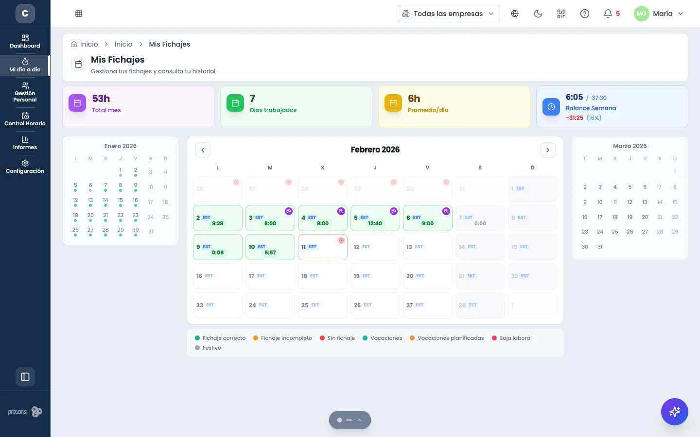 Sistema de fichaje de Chronix